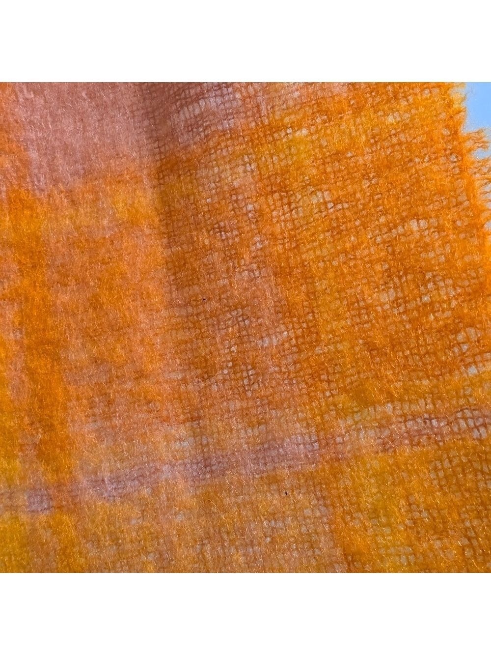 Rectangular Plaid mohair and wool scarf color orange and yellow - Picture 3 of 5